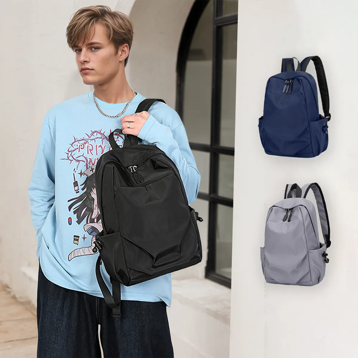 Unisex Minimalist Travel Backpack in Durable Waterproof Oxford, a Multi Purpose Rucksack for Life On the Road with Side Pockets & Double Zipper, Adventure, City Commuting, Outdoors Backpack, Campus Life, Everyday Carry
