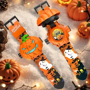 Electronic Pumpkin Fun Projection Watch Toy for kids creative gift idea Features multiple patterns, interactive STEM learning toy, with date display and flashlight function. An ideal gift for birthdays, Christmas, Halloween, and Easter.