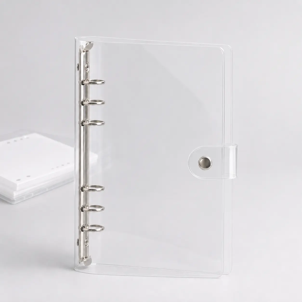 A5 Transparent PVC Cover, 6-Ring Binder with Mechanism, Waterproof Protective Clear Cover , Suitable A5 Refill Note Pages, Refillable Office Stationery Organizer Accessory for DIY Journal ,Planner and Notebooks