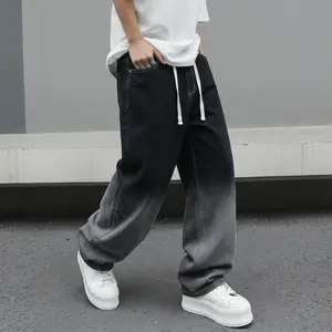 Men’s avant-garde street casual cropped denim jeans — elastic waistband, drawstring tie
