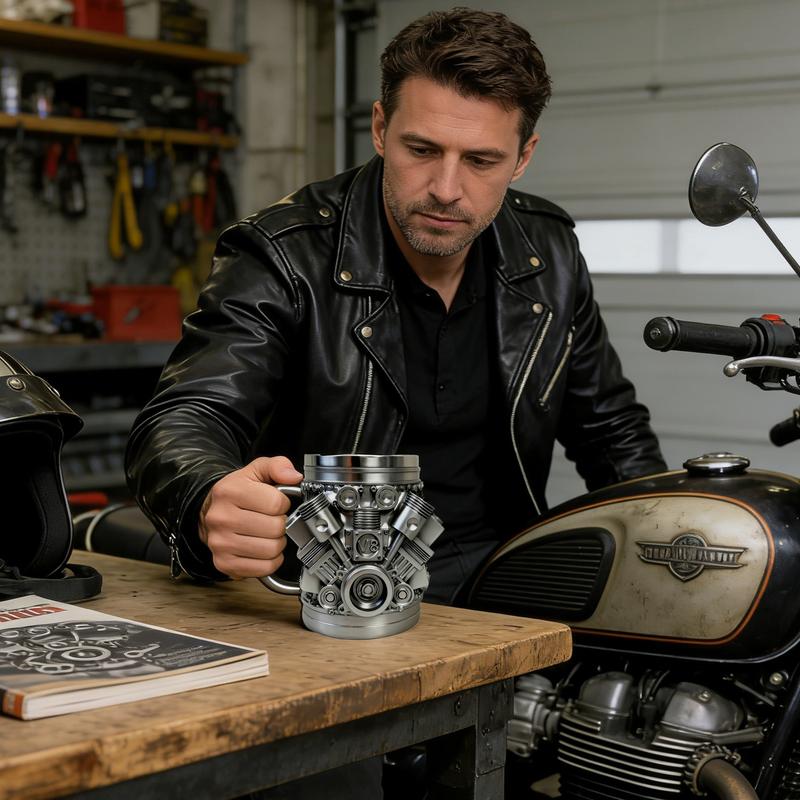 Personalized Stainless Steel Mug - V8/V6 Engine Design, 10oz Handcrafted Durable & Stylish, Perfect for Car Enthusiasts,Coffee Cup,Birthday Present,Holiday Gift