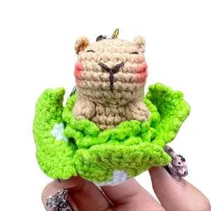 Handmade Amigurumi Crochet Capybara & Cabbage Keychain Bag Charm