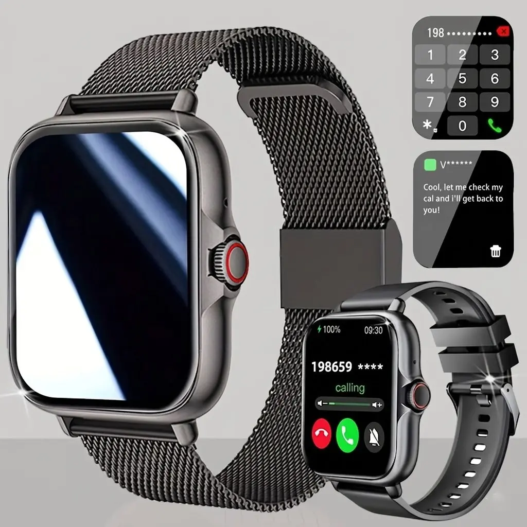 New Touchscreen Wearable Smartwatch, Android, USB Rechargeable, Wireless Bluetooth-compatible Call & Message Alerts, Multiple Sports Modes, Stainless Steel Band, Gift for Family Friends