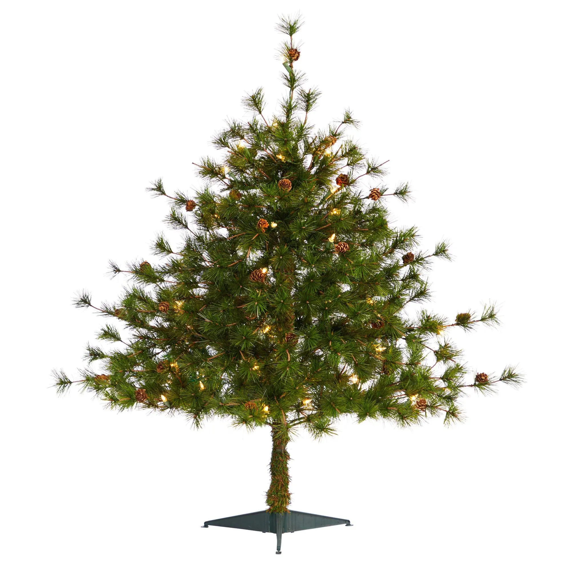 3ft Traditional Light-Up Colorado Mountain Pine Artificial Christmas Tree - 50 Lights, 171 Branches, Pine Cones, Ornaments, Artificial Plant Decoration for Christmas Home Decor