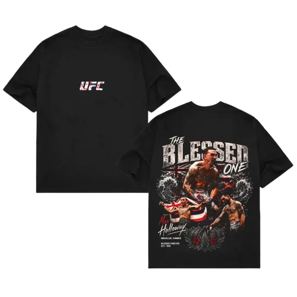 [ 🎉 100% Cotton]UFC 329 Black Max Holloway T-Shirt, The Blessed UFC Graphic Tee, UFC MMA Shirt, Gift for Fighters, Sports Apparel, Menswear