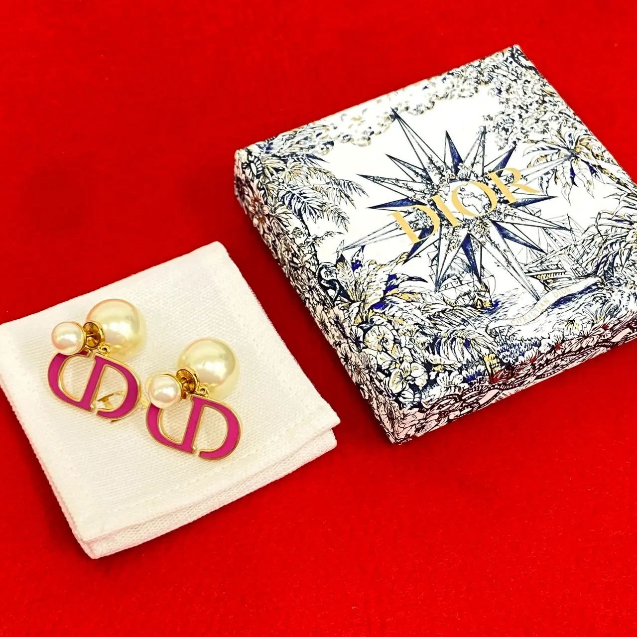 Pre-owned Dior Stainless Small Leather Goods Christian CD Logo Pearl Earrings