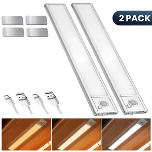 Enlarged Capacity Cabinet Light 2-Pack Indoor Motion Sensor Night Light 3000mAh USB Rechargeable Magnetic Dimmable Under Cabinet Lighting for Kitchen Wardrobe Storage Room Closet Bathroom Staircase Sink Cabinet Garage Christmas Gift