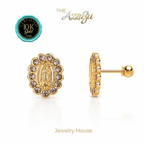 The AzzuZu 10K Yellow Gold "Our Lady of Guadalupe" Cubic Zirconia Stud Earings