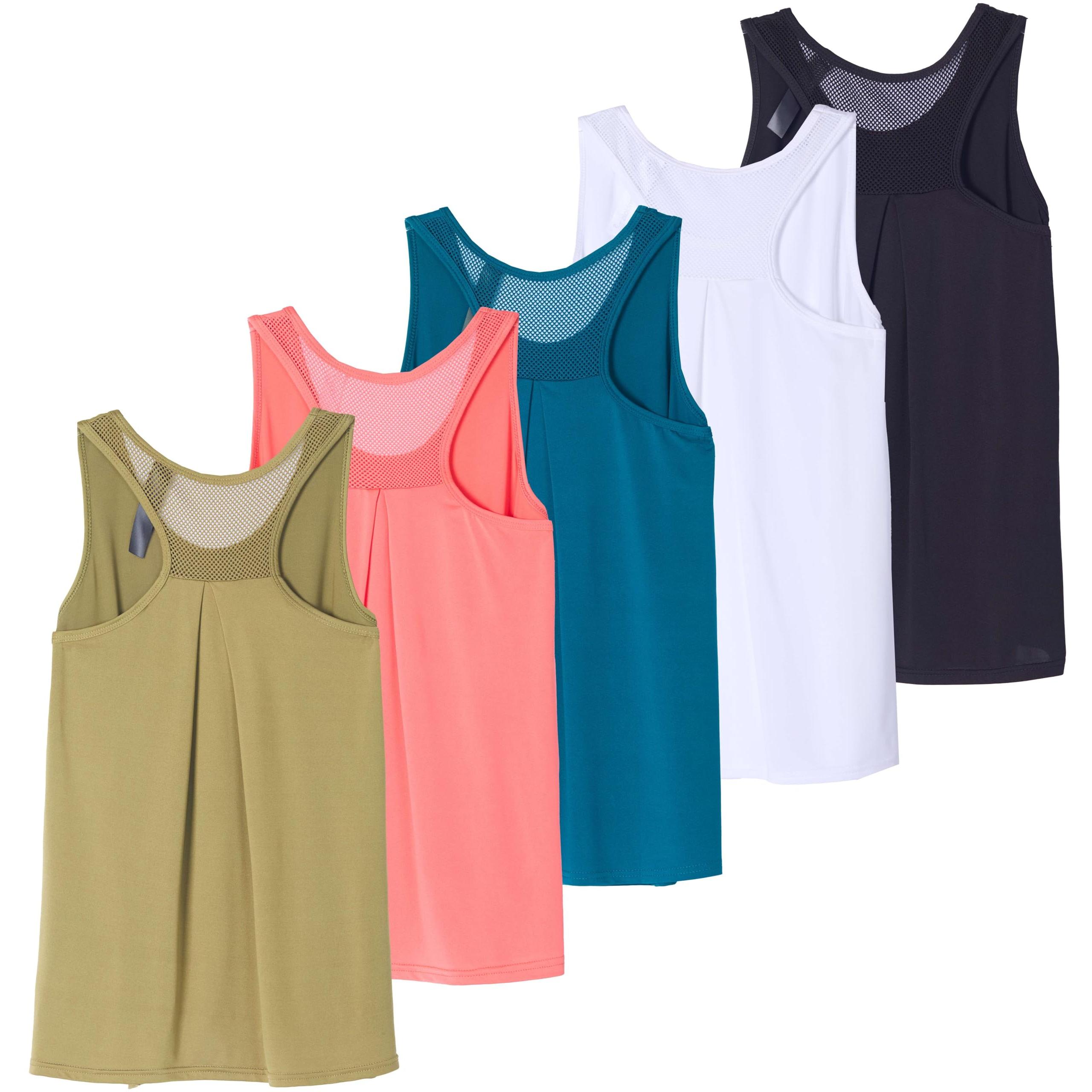 Real Essentials 5 Pack: Women's Racerback Workout Tank Top Mesh Back Dry-Fit Sleeveless Running Gym (Available in Plus Size)