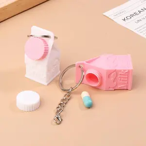 Milk Carton Keychain Pendant Mini Milk Carton Shape Pill Storage Box Portable Container Pendant For Backpack Handbag Keychain
