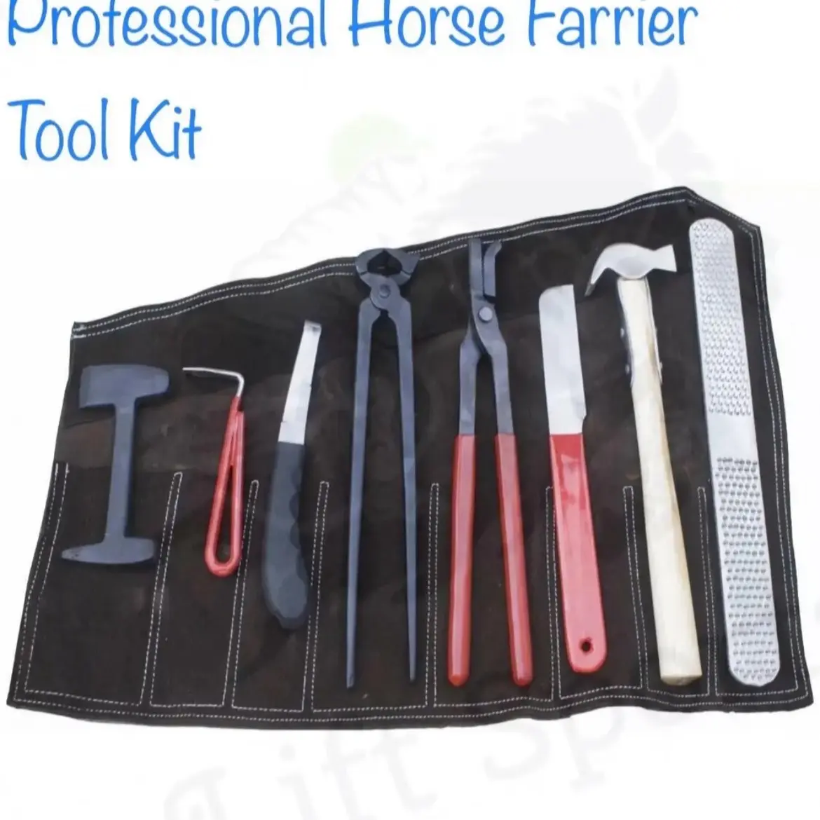 Professional Farrier Tool Kit for Horses with Hoof Clincher, Nipper, RASP, Hammer, Knife and Shoe