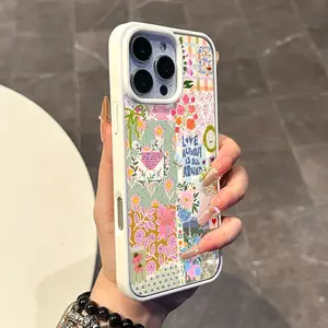 Magnetic Compatible Case for iPhone 17 16 E Pro Max 15 Plus 14 13 12 11 XS XR, Kawaii Floral Love Collage Pattern | Lightweight, Shockproof, Silicone, Aesthetic, and Scratch Resistant