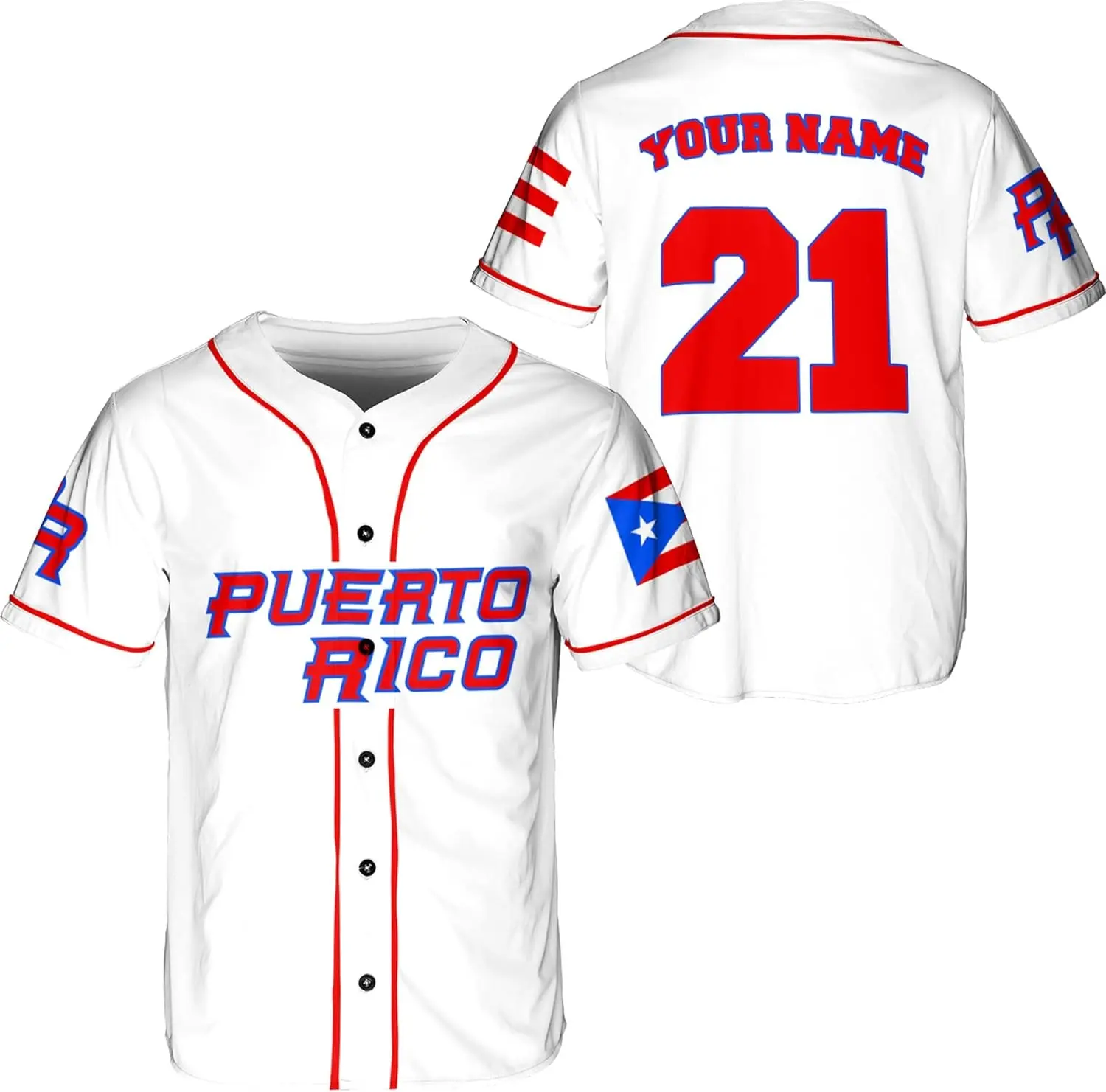 Personalized Name & Number Sports Puerto Rico AOP Baseball Jersey Unisex XS–5XL – , Personalized Jersey, Name and Number Jersey, Puerto Rico Sports Jersey, AOP Baseball Jersey, Custom Team Jersey, Unisex Baseball Jersey