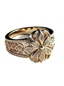 1 x Exquisite Vintage Openwork Ring – Two-Tone Gold and Silver – Lightly Luxurious Court-Style Women’s Jewellery – Perfect for Banquets, Dates, Parties, and as a Gift for Mums, Loved Ones or for Special Occasions