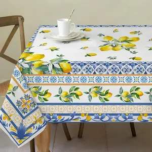 2D Flat Party Tablecloth 1pc, Mediterranean Blue Lemon Tablecloth, Summer Home Decor, Ideal for Parties, Dining Tables, Outdoor Use