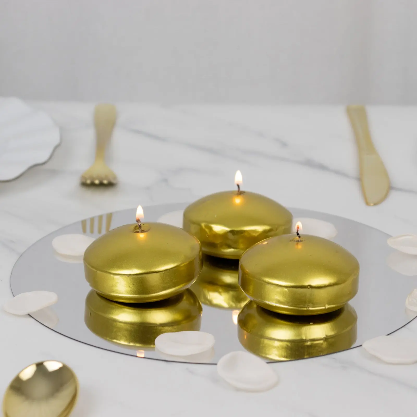 12-Pack 3" Gold Floating Candles, Unscented Dripless Wax Discs for Home Decor, Formal Wedding Centerpieces, Pool & Fish Tank Decorations, Modern