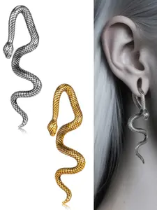 vanku 2pcs  Halloween goth Style stainless steel Snake Dangle Ear Weights for Stretched Ears Gauges Ear Plugs Body Piercing, snake Design Unisex Jewelry Gift, Casual All-Season Accessory for Daily Wear Earring
