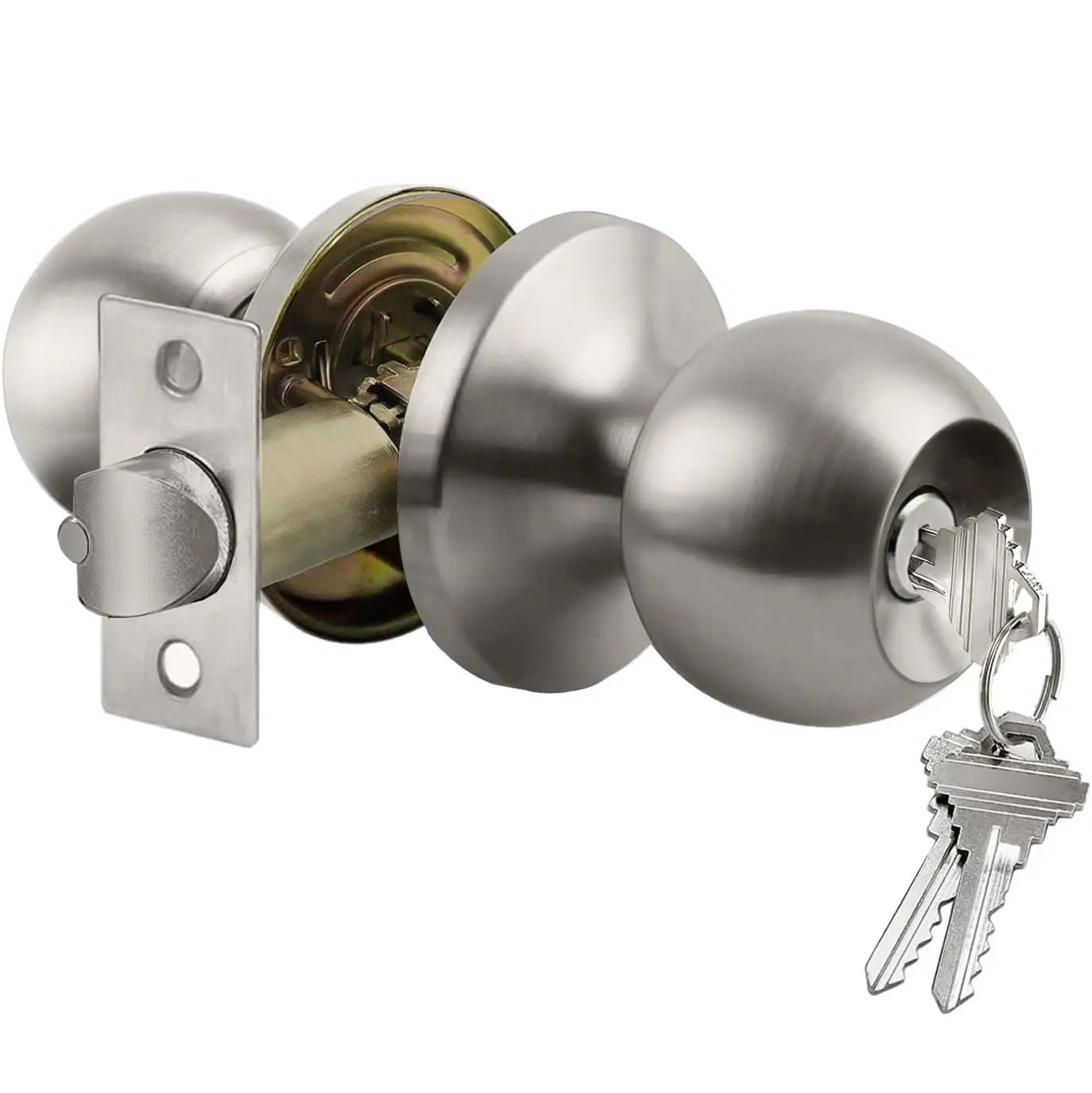 Keyed Entry Door Knob with Lock, Heavy Duty Interior and Exterior Door Lock, Standard Ball, Satin Nickel