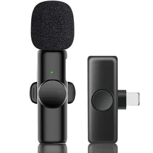 Wireless Microphone, USB Rechargeable Lavalier Microphone, Crystal Clear Recording Microphone for Video Recording, Compatible with iPhone, iPad, Android, Audio