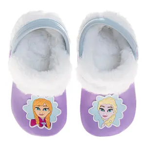 Frozen Anna and Elsa Fuzzy Fleece Lined Clogs for Girls Winter Warm Plush Garden Shoes (Toddler)