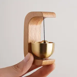 Shopkeepers Bell for Door Opening, Magnetic Shopkeepers Bell Wood Doorbell, C Shaped Wind Chime for Porch, Garden, Backyard, Restaurant, Home Garden Windchime Housewarming Gift (Gold)