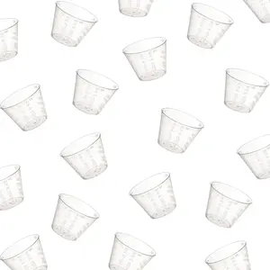 [100 Count - 1 oz Disposable Graduated Plastic Medicine Cups - For Mixed Pills, Medication Measuring, Resin Mixing, Mouthwash paper ring garland small cake container