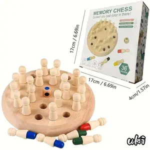Educational Wooden Memory Chess Puzzle, 36-Piece Tabletop Game, 17cm Diameter 4cm Height, For Family Interaction, Brain Training, Intellectual Growth And Holiday Gift Giving