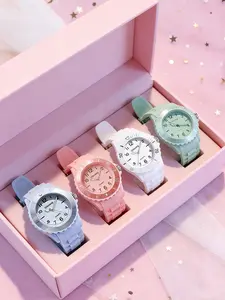 4 Pcs Macaron Color Student Watches, Fresh Girl Style Waterproof Quartz Watch, Casual Wristwatch for Students/girls, No Box Included