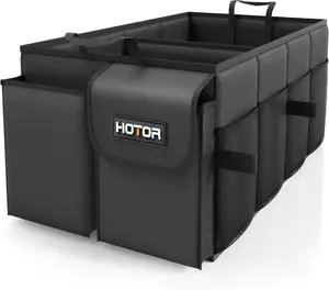 Trunk Organizer - Car Organizer, Foldable Trunk organizer for SUVs & Sedans, Sturdy Car Organization for Car Accessories, Tools, Sundries, Black, 2 Compartments, 21.3"×12.6"×10.6"