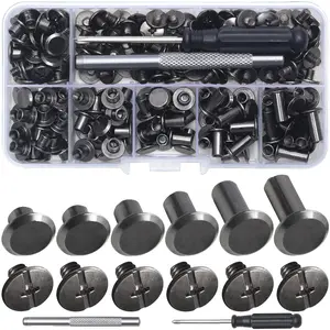 110Sets Screws Leather Rivets Assorted Screw Rivets Chicago Binding Screws for Decorate and Repair Leather Craft Belt Bag Shoes Purse Bookbinding (Gunmetal Black, M5*4,5,6,8,10,12)