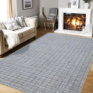 Rugs for Living Room Large Washable Rugs Modern Plaid Printed Foldable Door Mats Non Slip Low Pile Carpet for Bedroom, Bedside, Kids Room, Office, Dining Room, Dark Grey