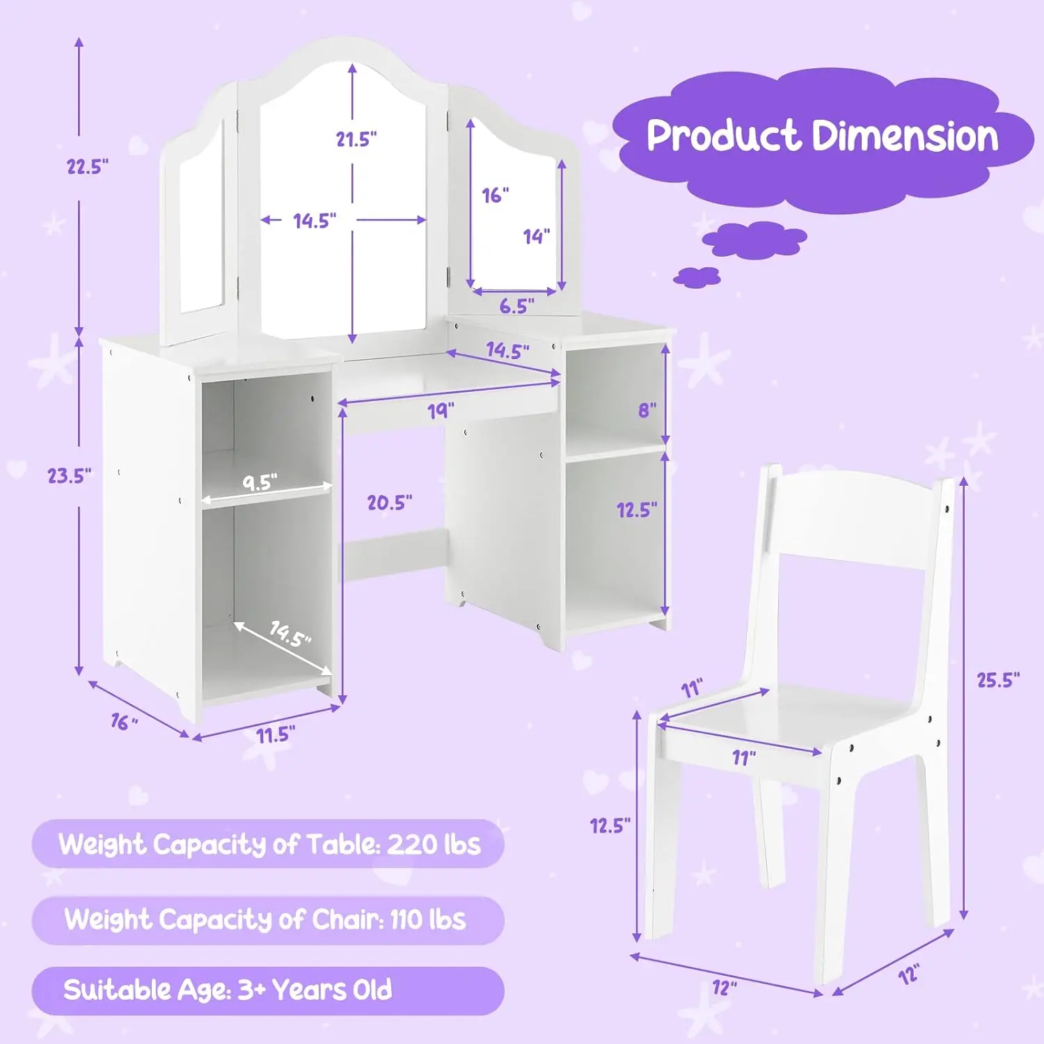 Vanity Table and Chair Set, White