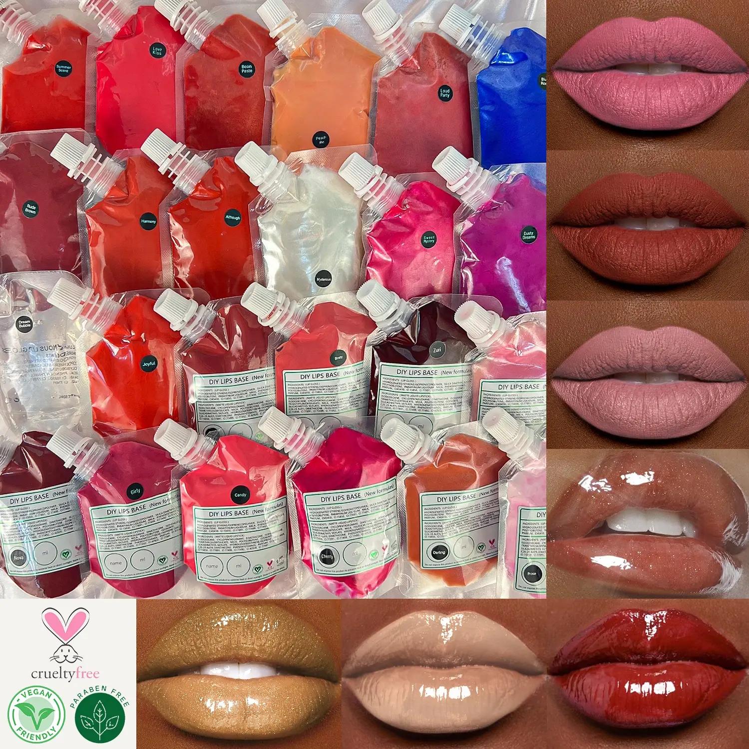 Vegan Natural Matte Lip Gloss Base, 100 Colors Bulk Cosmetic for DIY TKB Lip Care, Makeup & Lipstick Formulation