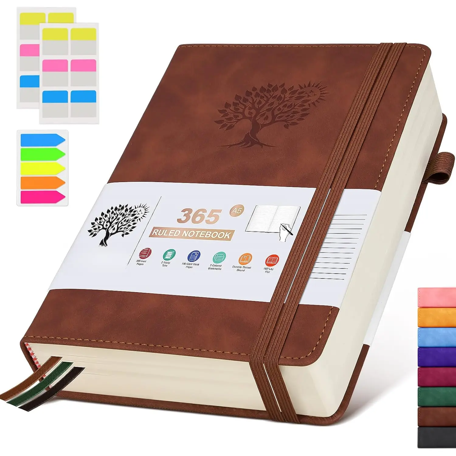 A5 Lined Journal Notebook - 365 Page Leather Journals for Writing Women & Men,Hardcover Notebook with 100Gsm Thick Pages,Daily Diary for Travel, Work,School,Note Taking,College Ruled (5.9" x 8.5"), Dads, Moms