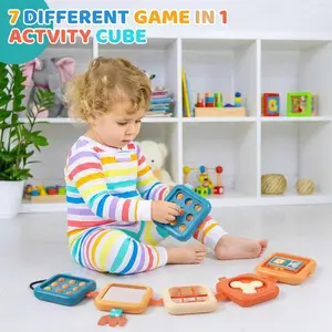 Montessori Activity Cube Toys for Kids, 7 Learning Activities, Teething Toy, Funhouse Mirror, Animal Clock, Carrot Puzzle, Rotating & Spinning, Numbers, Travel Sensory Toys for 1-2 Year Old Boys & Girls, Safe & Durable, Ideal Gift