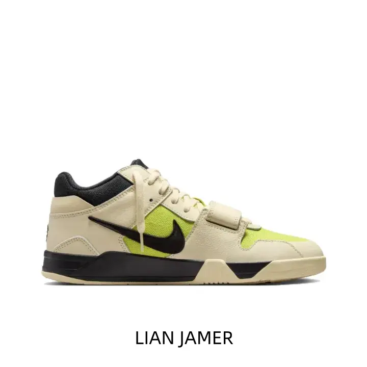 This stylish mid‑top sneaker blends cream suede, bright lime‑green fabric panels and bold black accents with vintage aged‑cream outsole, delivering solid ankle support and reliable cushioning for street‑wear styles and casual city daily outings.