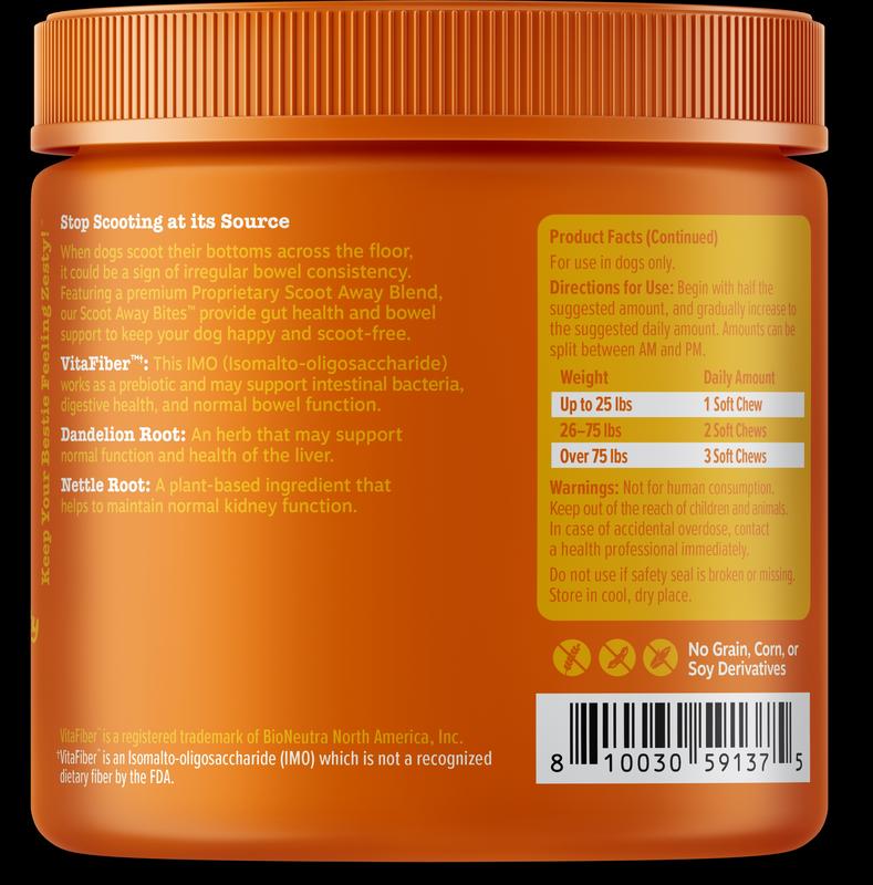 Zesty Paws Scoot Away Bites™ for Dogs Feeding - 90 Soft Chews with VitaFiber & Mineral Oil for Gut Health & Bowel Function Support