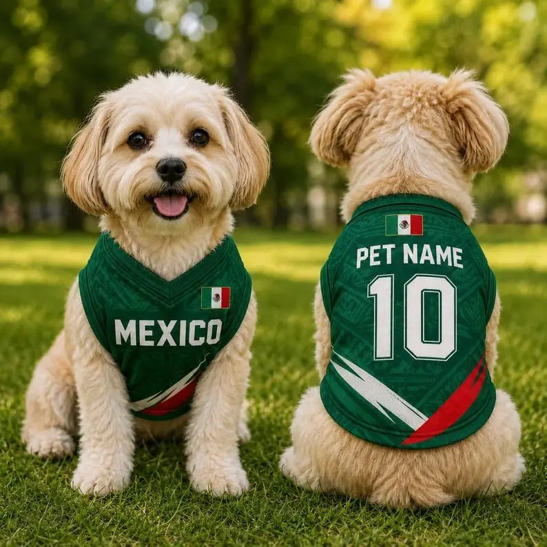 Personalized Mexico Dog Jersey, Custom Cat Football Shirt with Name Number.