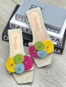 Dewoman Colorful Rope Detail Flat Slides Dewoman Colorful Rope Detail Flat Slides