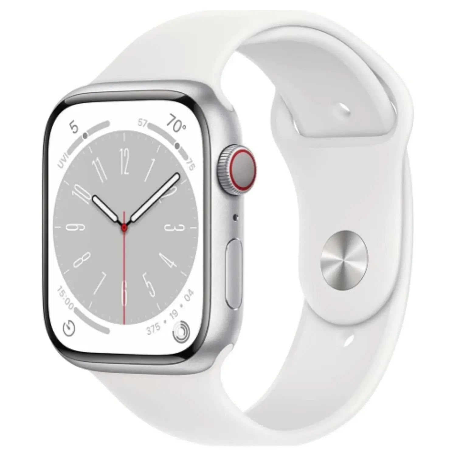 Refurbished Apple Watch Series 8 41mm GPS Silver Aluminum Case White Sport Band 2022 with S8 SiP Chip & Accessory Charger and Band