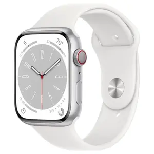 Refurbished Apple Watch Series 8 41mm GPS Silver Aluminum Case White Sport Band 2022 with S8 SiP Chip & Accessory Charger and Band