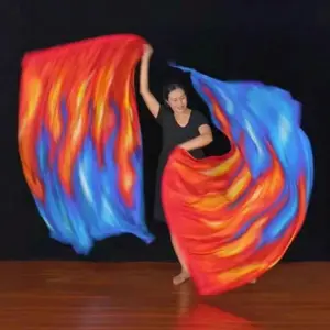 1pc/1pair 140x90cm Orange Blue Flame Pattern Worship Flag with Extendable Rod Sunset Flag Dance Prop Tap Dance Gear Unisex Multicolor Polyester Material Banners Hanging