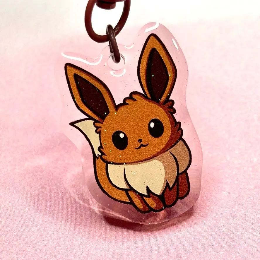 Eevee Glitter Epoxy Keychain Mini Charm 1.5” cute pokemon