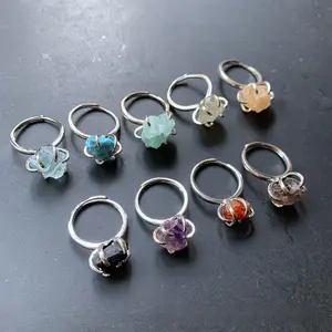Unique Amethyst Citrine Raw Stone Ring Six Claws Adjustable Gap Irregular Design