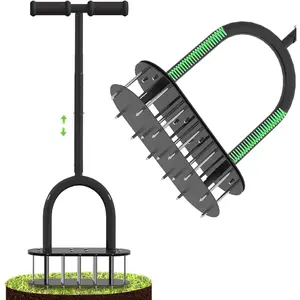 Lawn Aerator Spike Manual Dethatching Tool with 15 Iron Spikes, Spring-Loaded Grass Aerator for Yard & Patio Lawn Maintenance |   Yard Care Tool, Garden Soil Loosener, Aeration Tool for Healthy Grass, Lawn Recovery Must-Have