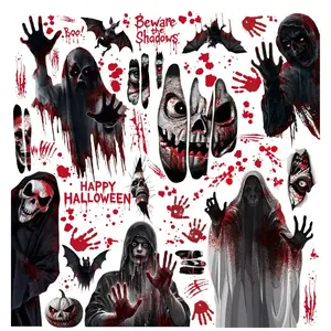 Halloween Window Clings Bloody Handprint Footprint Halloween Wall Decal Floor Clings Scary Halloween Decoration Window Stickers