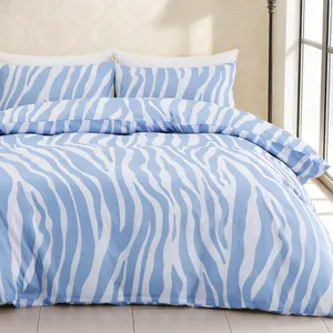 Blue and White Zebra Print 3-Piece Duvet Cover Set, includes 1 Duvet Cover + 2 Pillowcases (Filling Not Included). Soft and Comfortable, Machine Washable, Suitable for All Seasons.