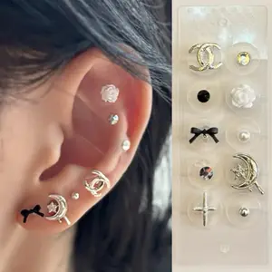 body non-piercing LuluPop  Ear Seeds Jewelry Black & White Set – Acupressure Ear Stickers | Magnetic Non Pierced Ear Studs | Lifting Relaxation Anti Anxiety Accessories, Ear seeding patches clip-on earring, ear seed patches, ear Seeds  patches festival