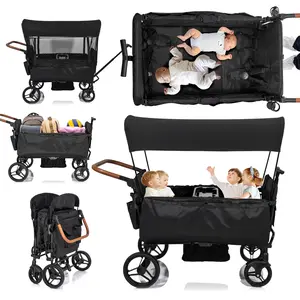 Wagon Stroller for 4 kids Lightweight folding baby stroller & with 5-Point Harness,Adjustable Handle Bar and Canopy,Footwells,Tray Table,Cup Holder