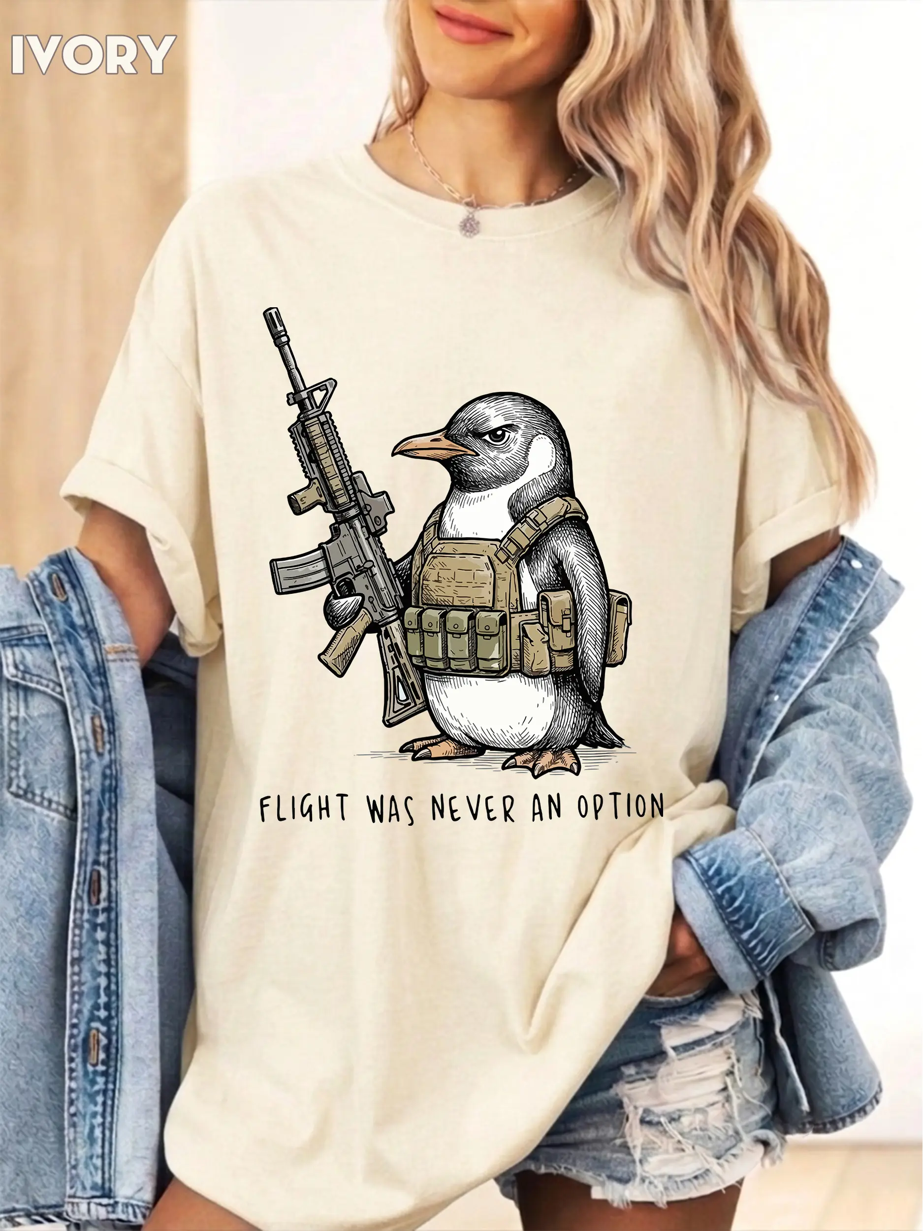 Comfort Colors Funny Penguin Meme Flight Was Never An Option Shirt, Sarcastic Dark Humor Retro Penguin Punk Graphic Tee